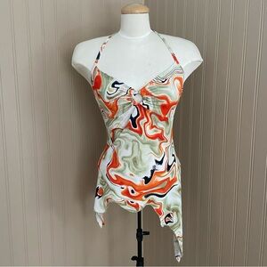 Polaris Y2K Retro Marbled Keyhole Strappy Tank Top Women’s Size Medium